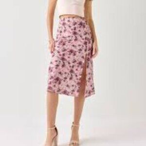 Francesca's Brittany Slit Floral Midi Skirt  - Pink